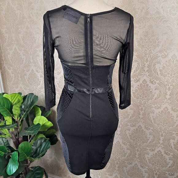 MinkPink Size Small Black BodyCon Dress Mixed Materials Sheer/Velvet/Studded - Picture 8 of 15